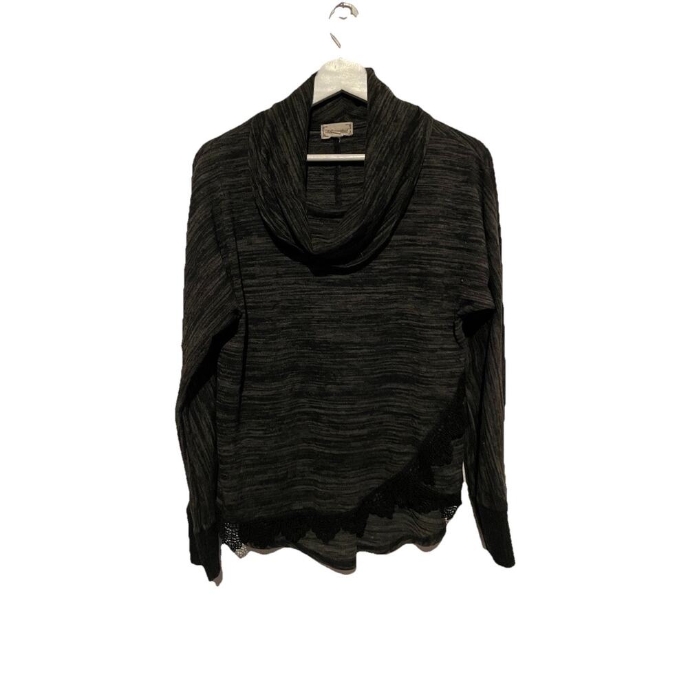 Cloth & portrait Cowl Neck Sweatshirt in Black and Charcoal Gray Colors Medium‎